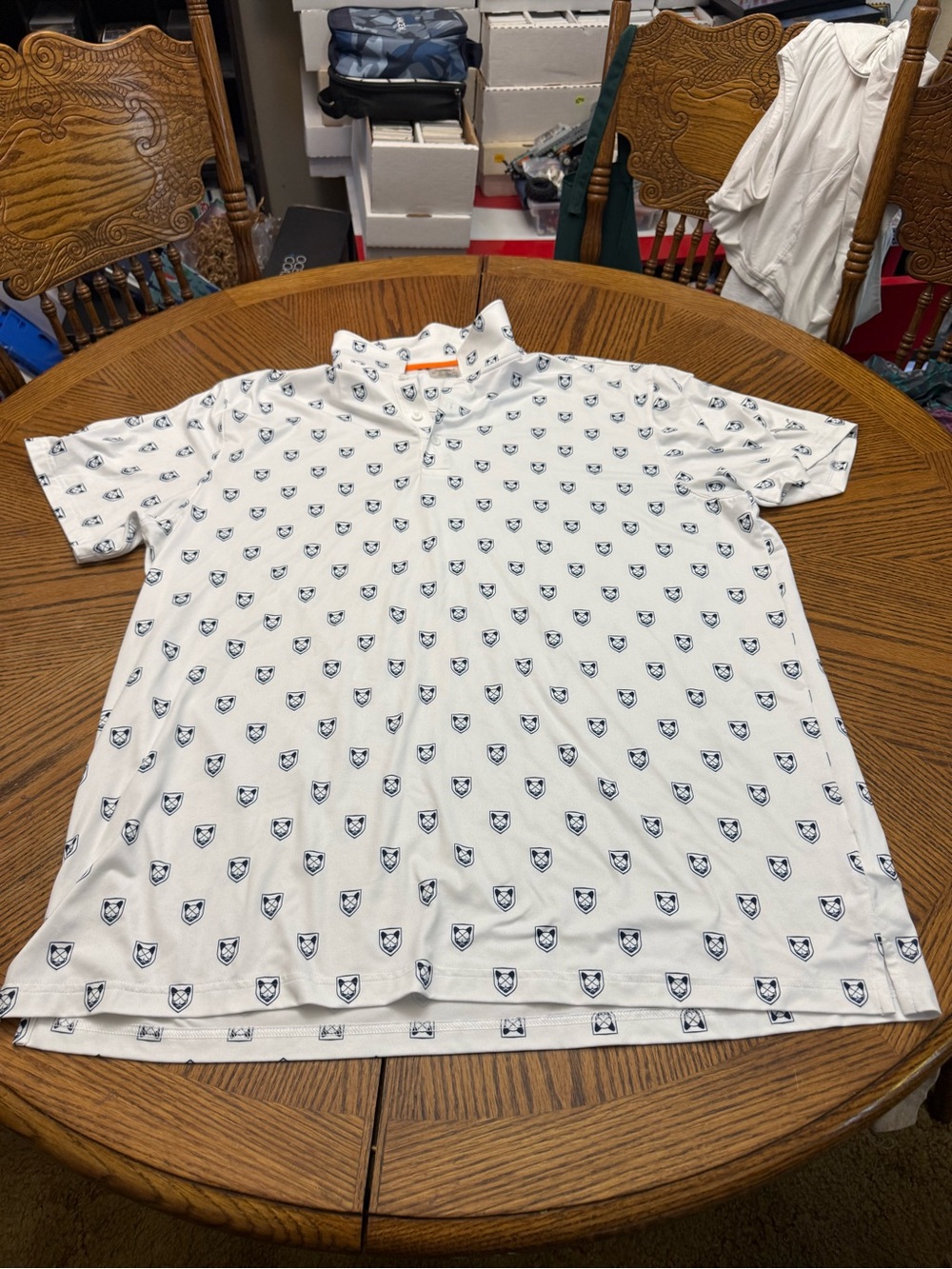 Puma Men's White Polo with Navy Crest Print